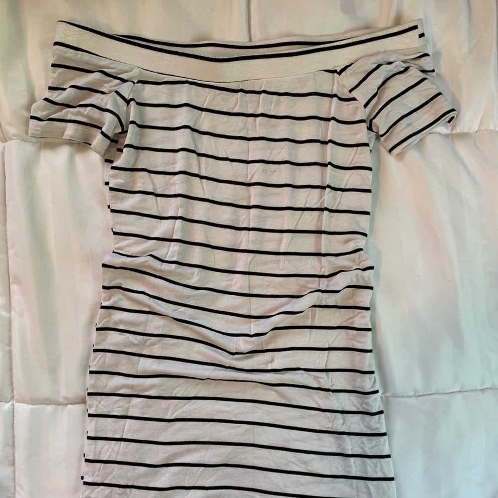 H&M Bodycon Knee Length Striped Off Shoulder Dress